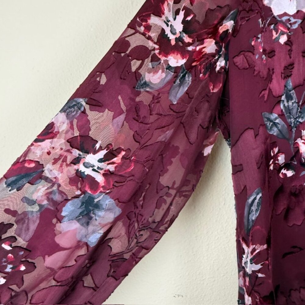White House Black Market Blouse Women 16 Silk Blend Burgundy Long Sleeve - Picture 8 of 16